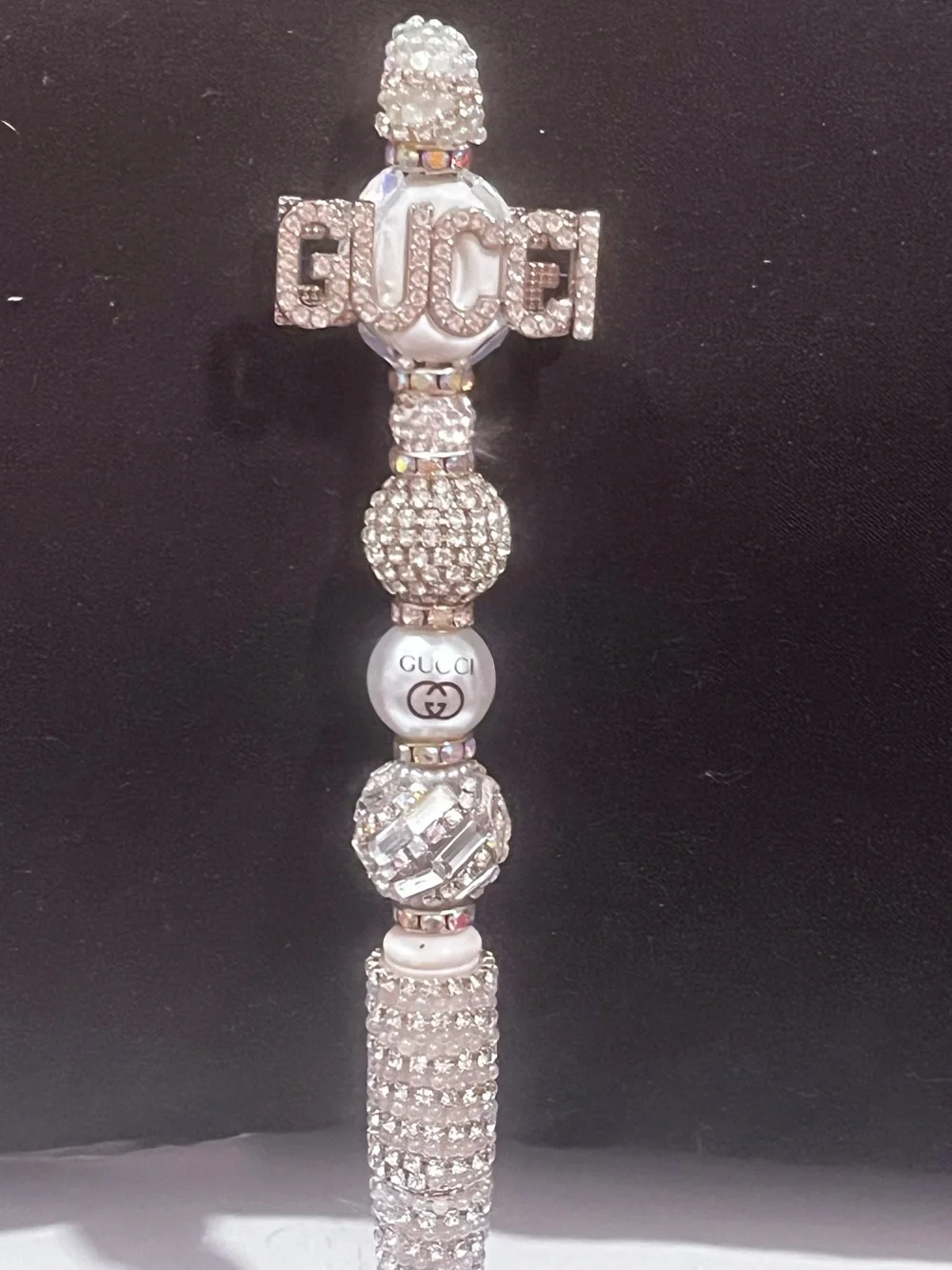Designer inspired ultra luxe Silver Crystal Logo focal fancy beaded pen